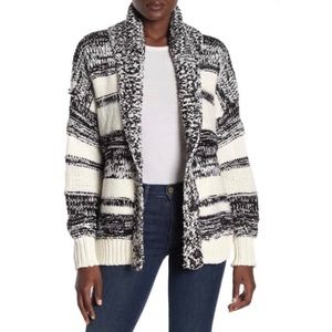 360 Cashmere Drape Front Stripe Knit Cardigan
